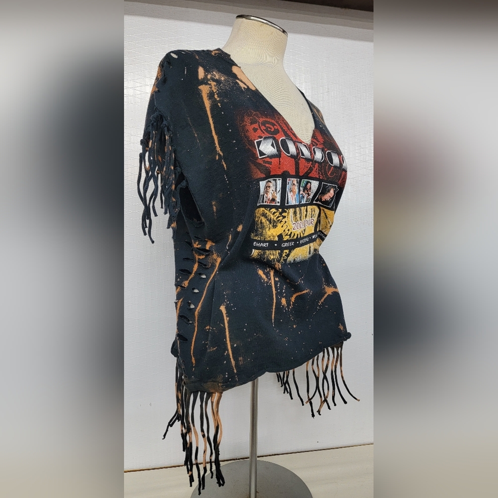 Kansas Rock Band Fringe Shred Concert Tee  Upcycled - Picture 6 of 14